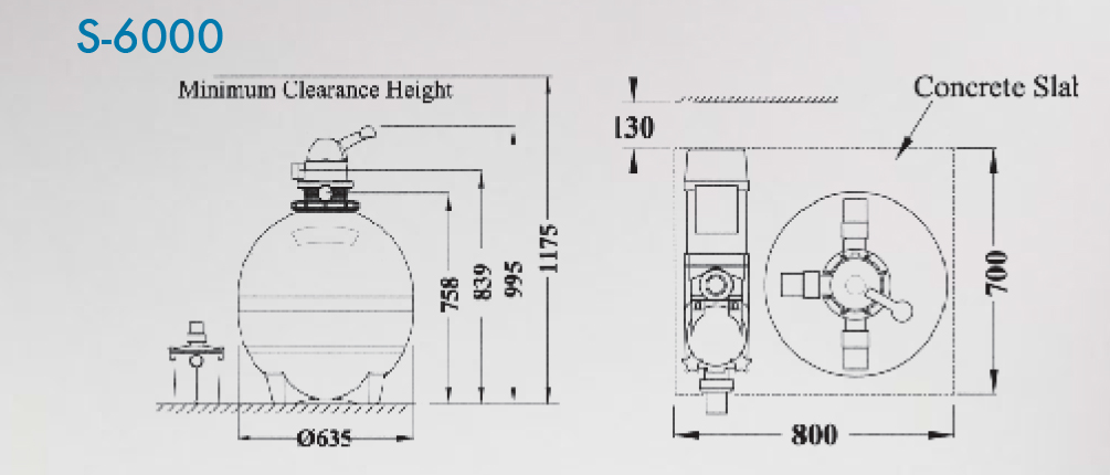 Poolrite S 6000 Sand Filter Dimensions