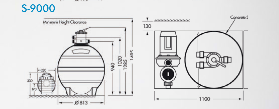 Poolrite S 9000 Sand Filter Dimensions